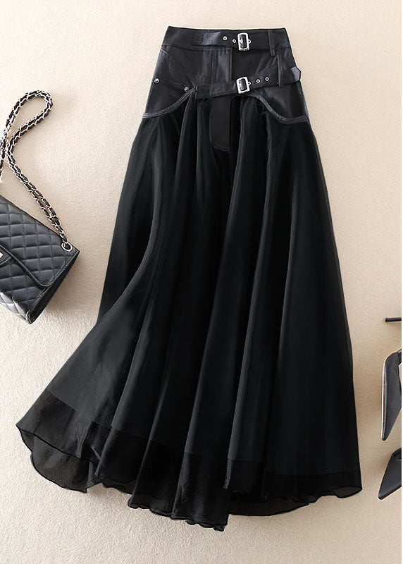 Tulle-Blend Maxi Skirt - Patchwork Layers & Belted Waist
