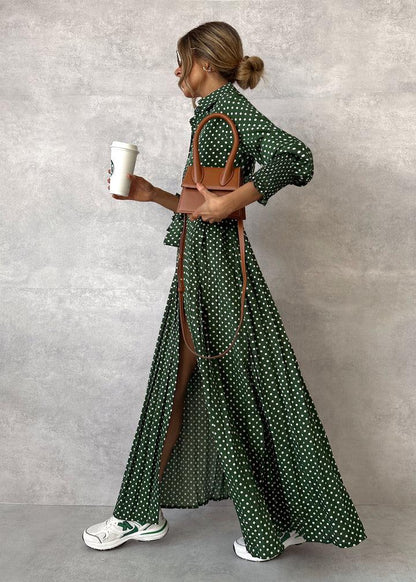 Shamika | Green Printed Long-Sleeve Maxi Dress