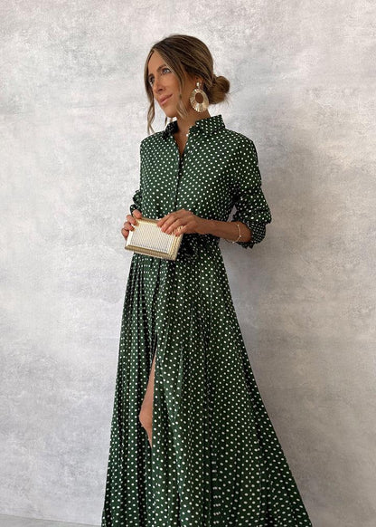 Shamika | Green Printed Long-Sleeve Maxi Dress