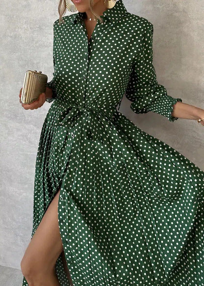 Shamika | Green Printed Long-Sleeve Maxi Dress