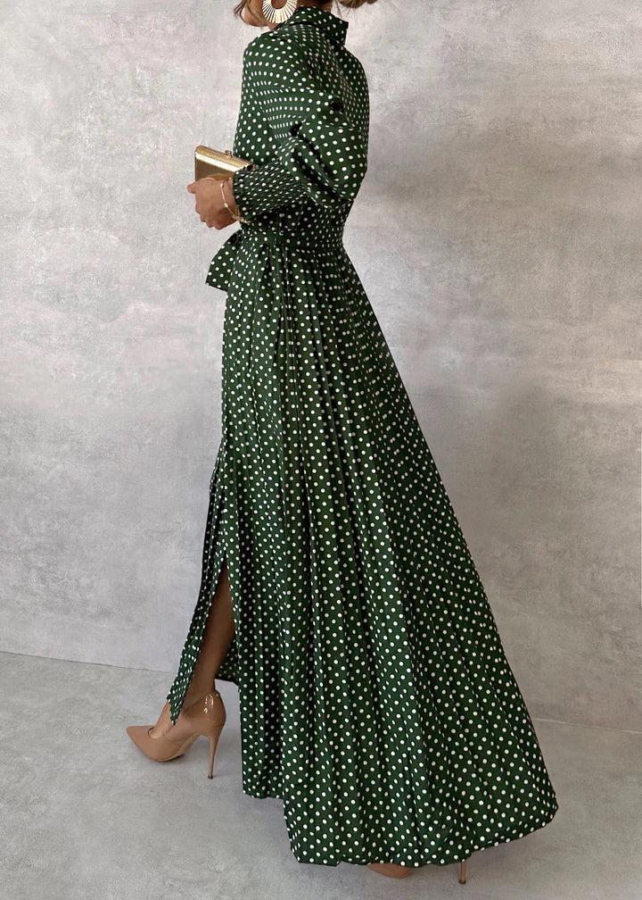 Shamika | Green Printed Long-Sleeve Maxi Dress