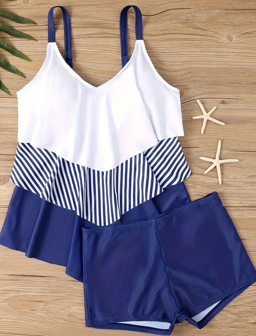 Hava - Elegant Navy Blue Swimsuit with Subtle Print