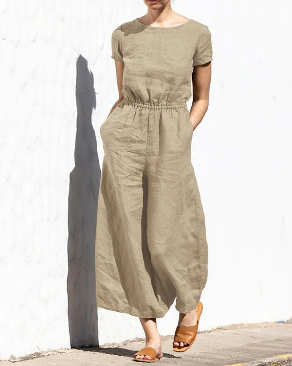 Eras - Casual Short Sleeve Linen Jumpsuit