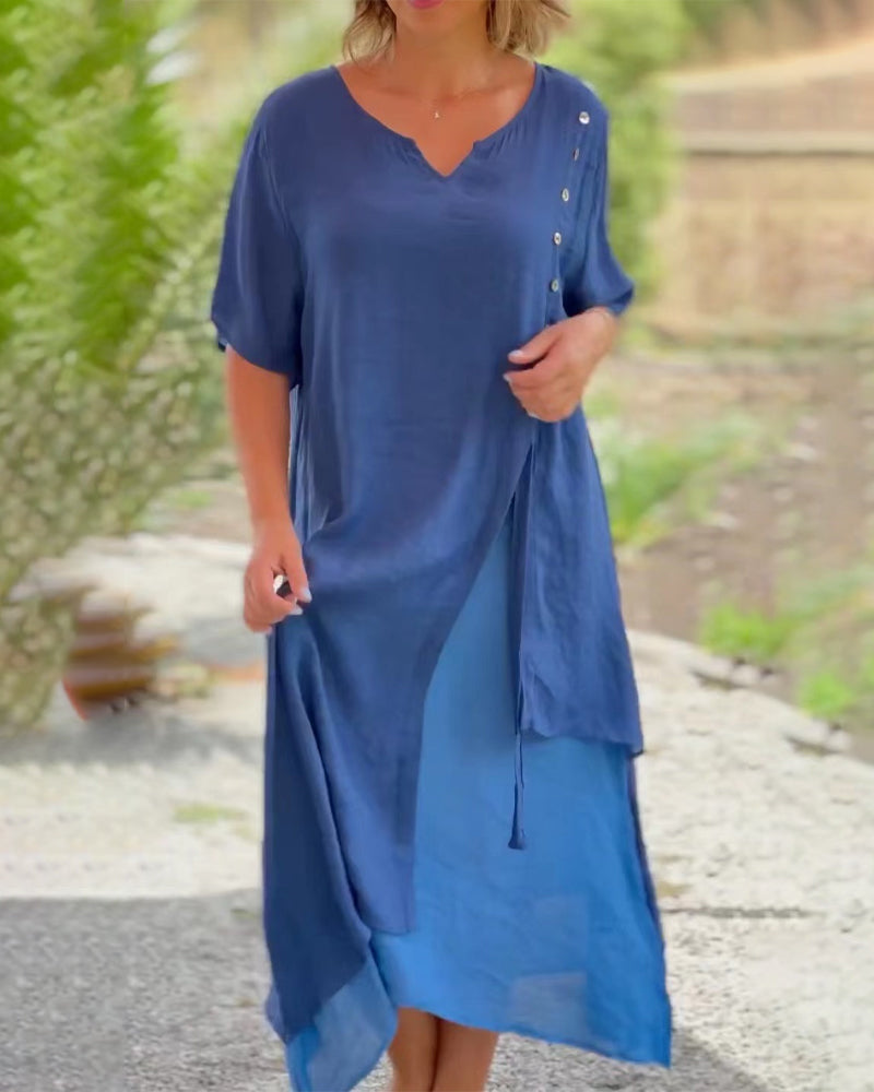 Fashion-Forward Asymmetrical Midi Dress with Short Sleeves