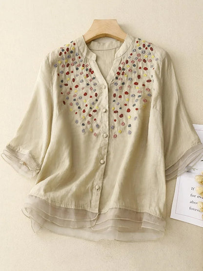 Literary – Stylish embroidered V-neck shirt