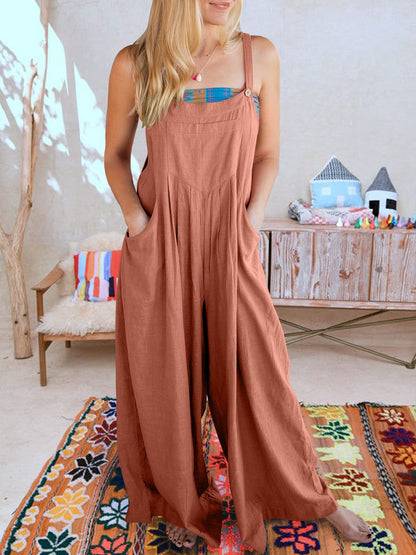 Stylish Sleeveless Wide Leg Jumpsuit for Women with Functional Pockets