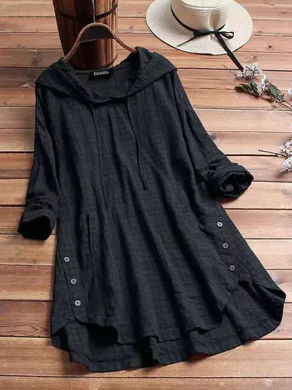 Hooded Plaid Long Sleeve Casual Shirt