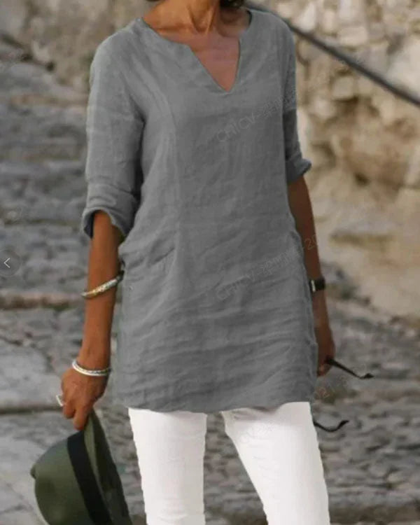 Liam - Sleek Linen Top with V-Neck