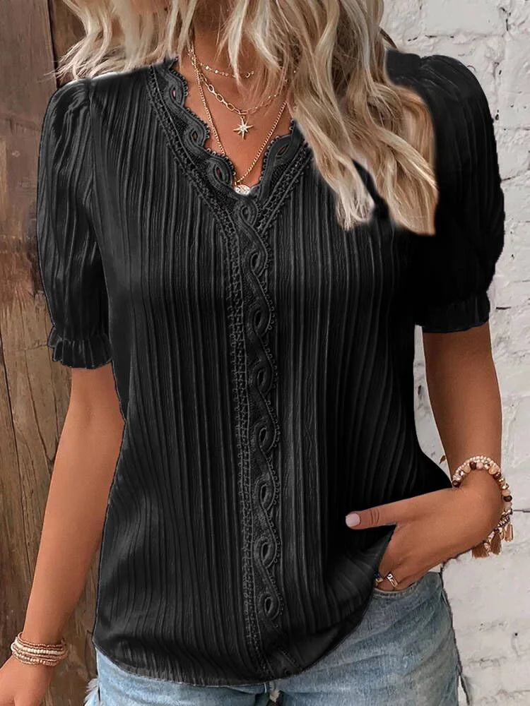 Chic V-Neck Lace Top: Effortless Sophistication