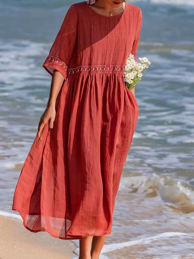 Lana – Soft embroidered cotton-linen dress