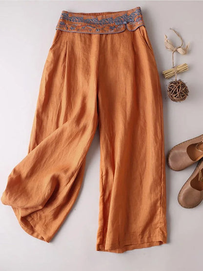 Bohemian Embroidered Wide Leg Trousers