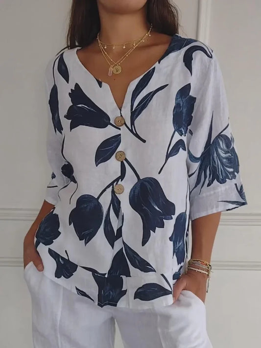 Tina – Cute printed V-neck tunic top