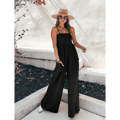 Chic Ladies Smocked Top Wide Leg Jumpsuit