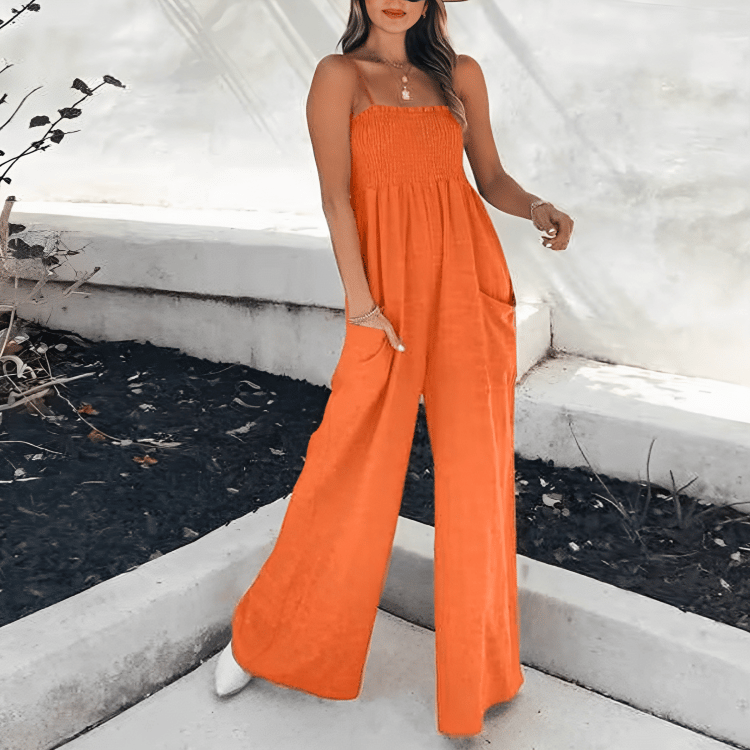 Chic Ladies Smocked Top Wide Leg Jumpsuit