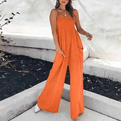 Chic Ladies Smocked Top Wide Leg Jumpsuit