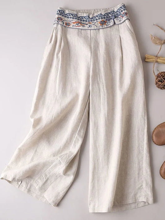 Bohemian Embroidered Wide Leg Trousers