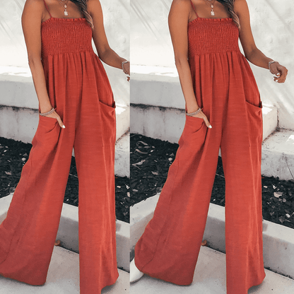 Chic Ladies Smocked Top Wide Leg Jumpsuit