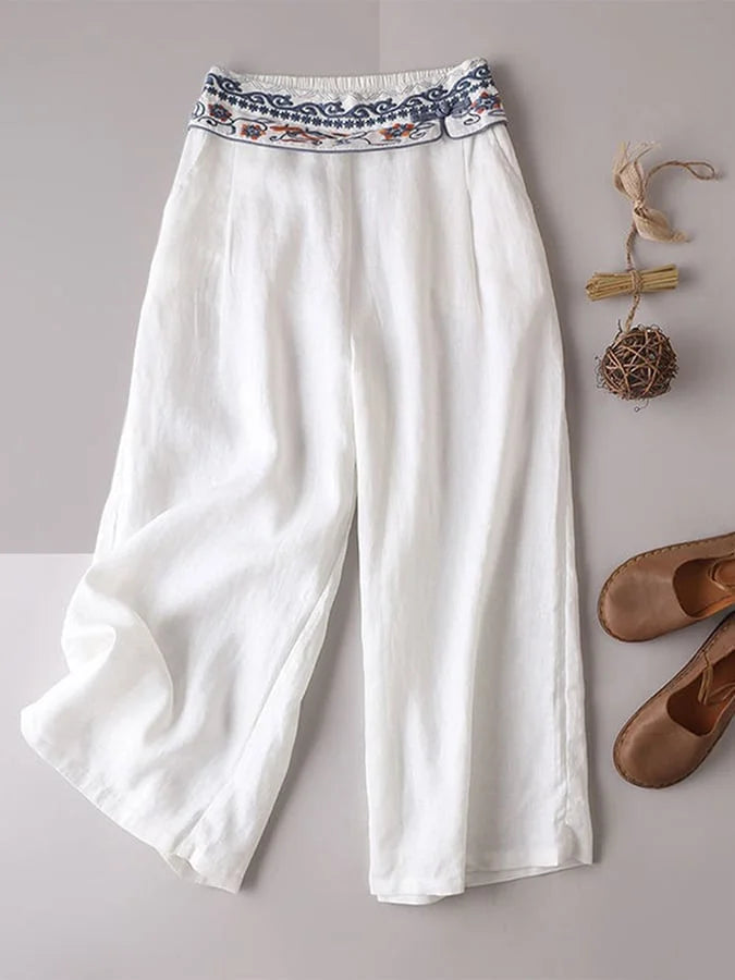 Bohemian Embroidered Wide Leg Trousers