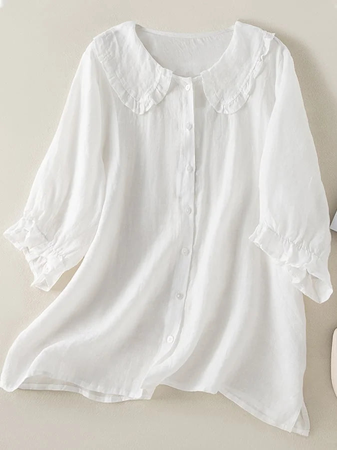 Flora – Soft cotton ruffle neck shirt