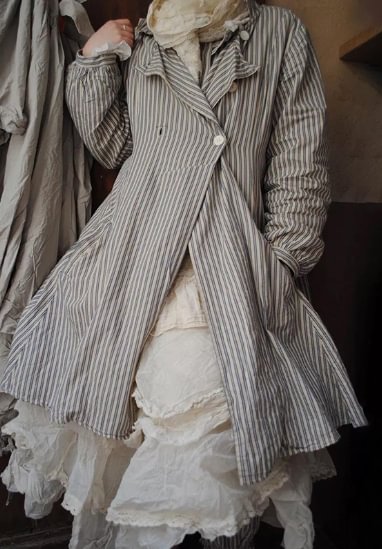 Retro Striped Button-Down Lapel Coat with Pockets