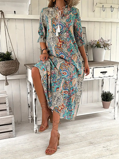 Dahlia - Short Sleeve Paisley Maxi Dress