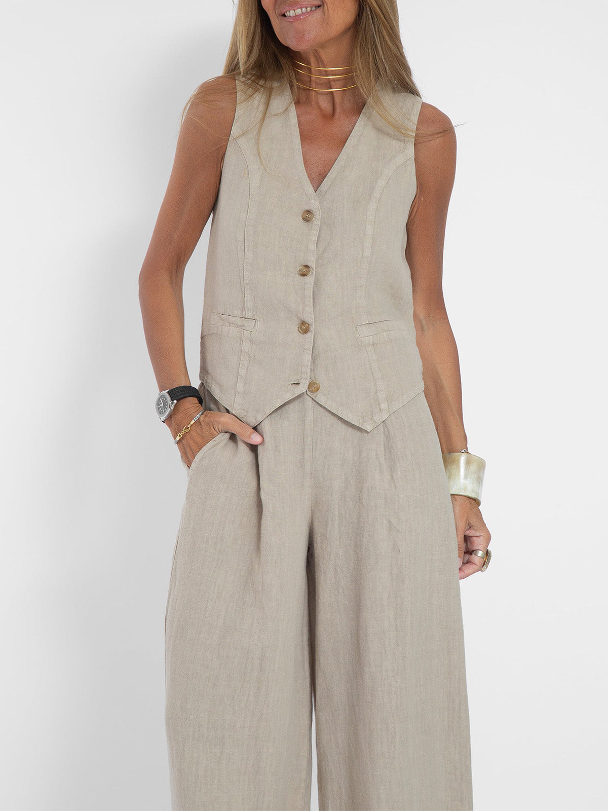 Chic Linen Two-Piece Set for Women