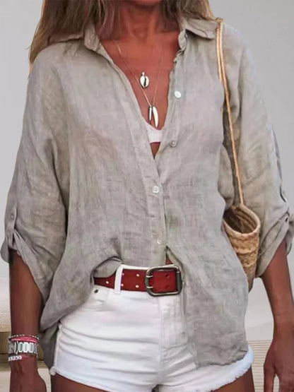 Linen Button-Up Casual Tops for Spring and Fall