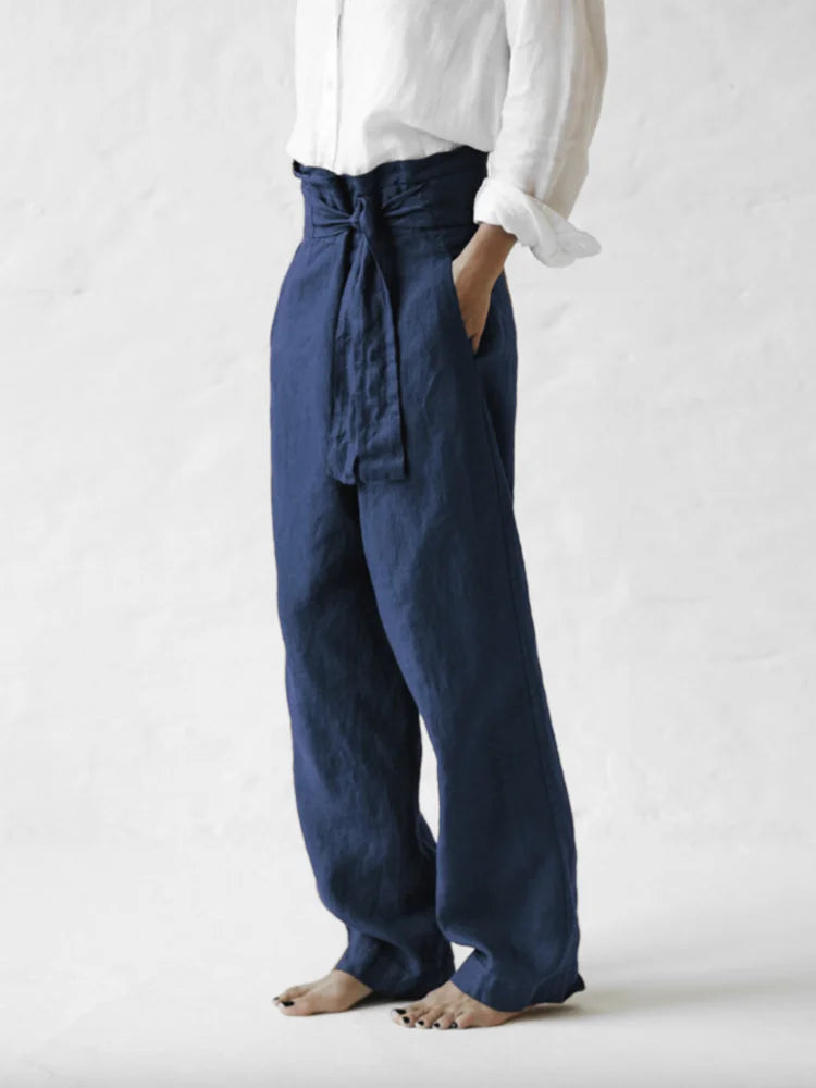 Linen Blend Casual Wide Leg Trousers