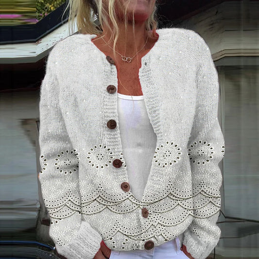 Retro Floral Lace Knit Cardigan with Embroidery