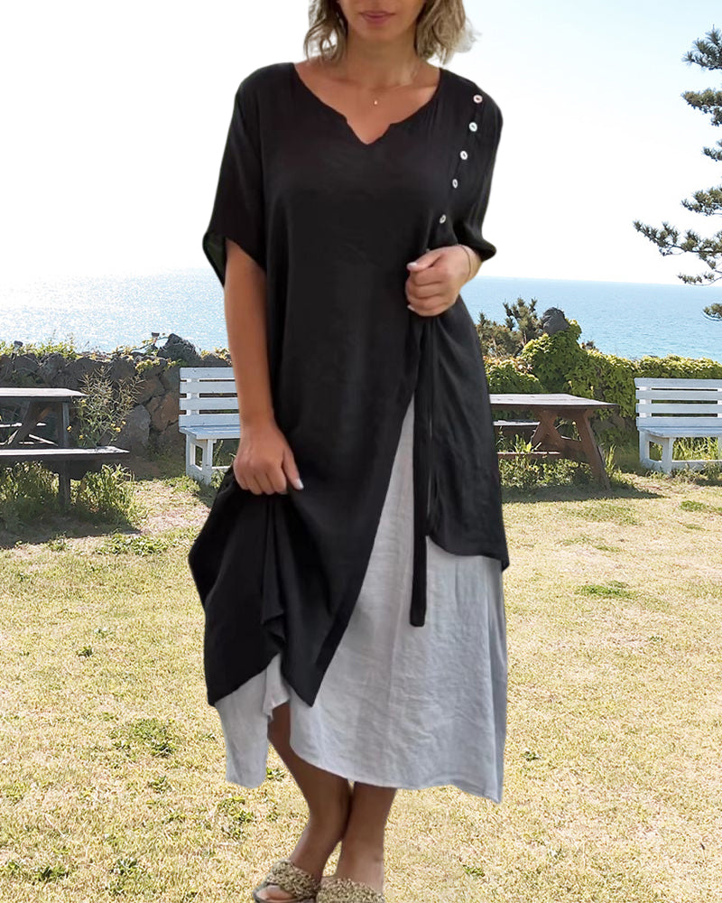 Fashion-Forward Asymmetrical Midi Dress with Short Sleeves