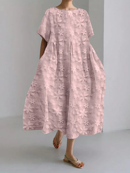 Embroidered Floral Lace Linen Blend Long Maxi Dress