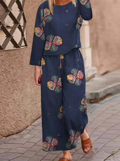 Vintage Floral Print Two-Piece Set for Women