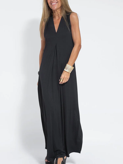 Vibrant Solid Color Sleeveless Maxi Dress for Effortless Elegance