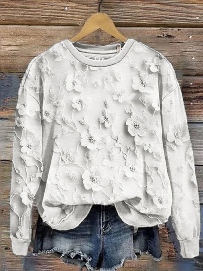 Embroidered 3D Floral Lace Cozy Pullover Sweater