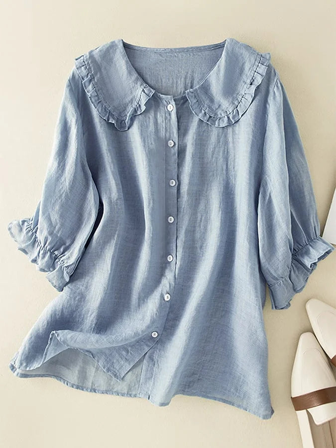 Flora – Soft cotton ruffle neck shirt