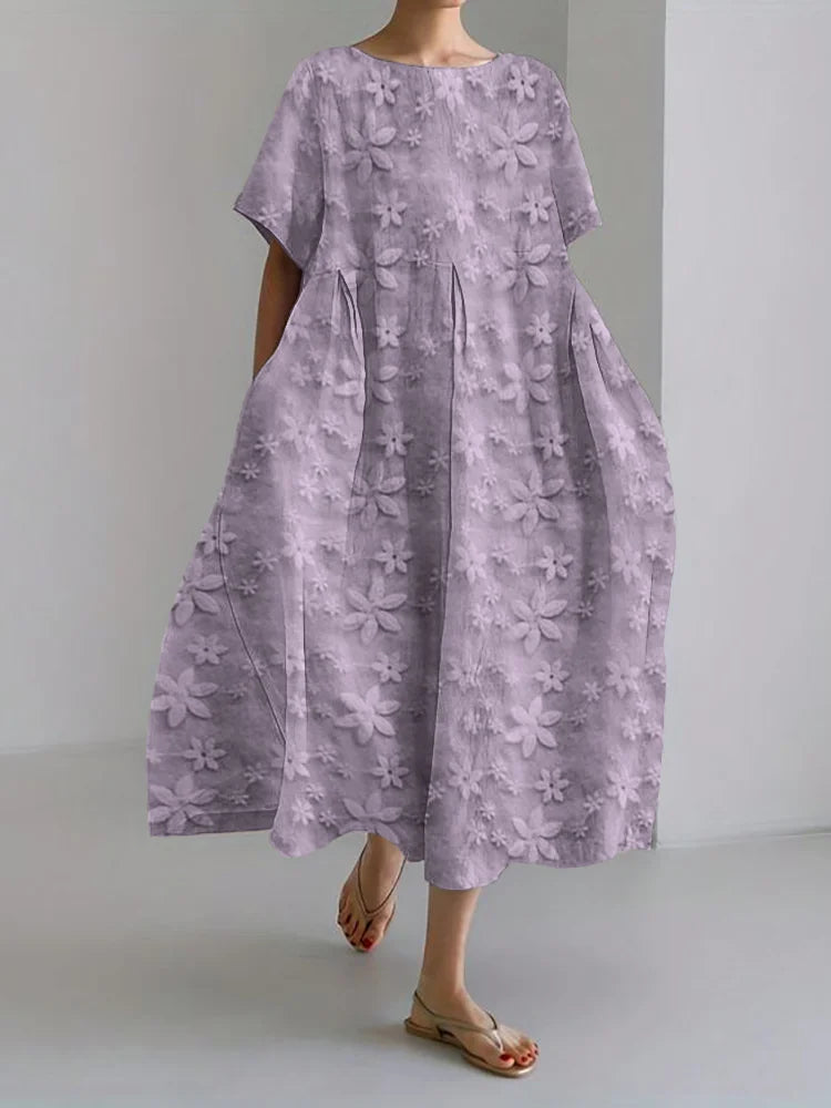 Embroidered Floral Lace Linen Blend Long Maxi Dress