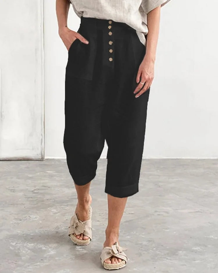 Eisley - High-Waisted Cropped Button-Up Pants