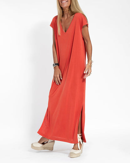 Sophisticated Women's Loose Maxi Dress with Short Sleeves