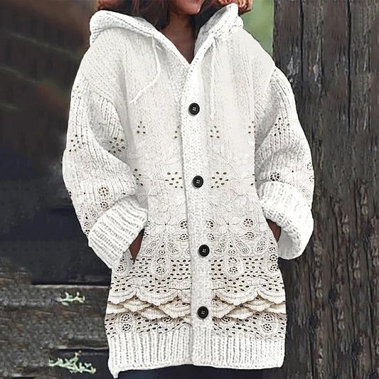 Retro Floral Lace Knit Women's Sweater with Embroidery Design