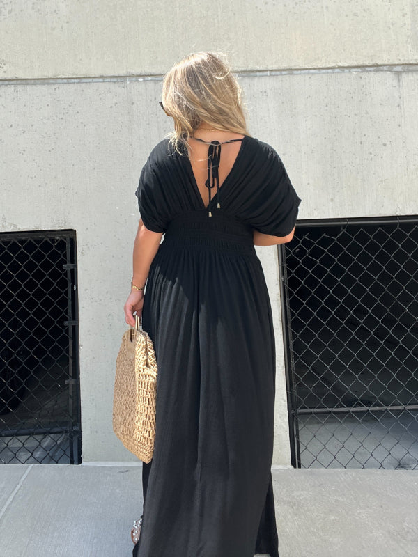 Chic V-Neck Maxi Dress with Slit for Effortless Glamour