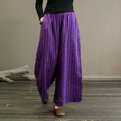 Vintage Striped Wide Leg Casual Trousers