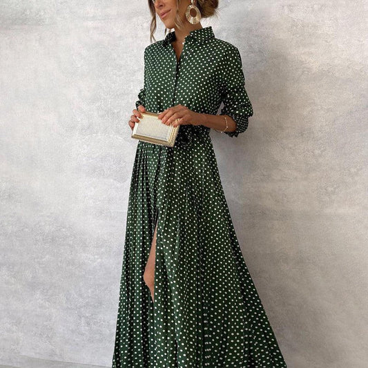 Shamika | Green Printed Long-Sleeve Maxi Dress