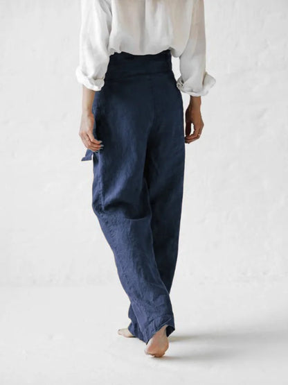 Linen Blend Casual Wide Leg Trousers