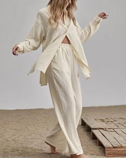 Lara | Long-Sleeve Shirt and Wide-Leg Linen Pants