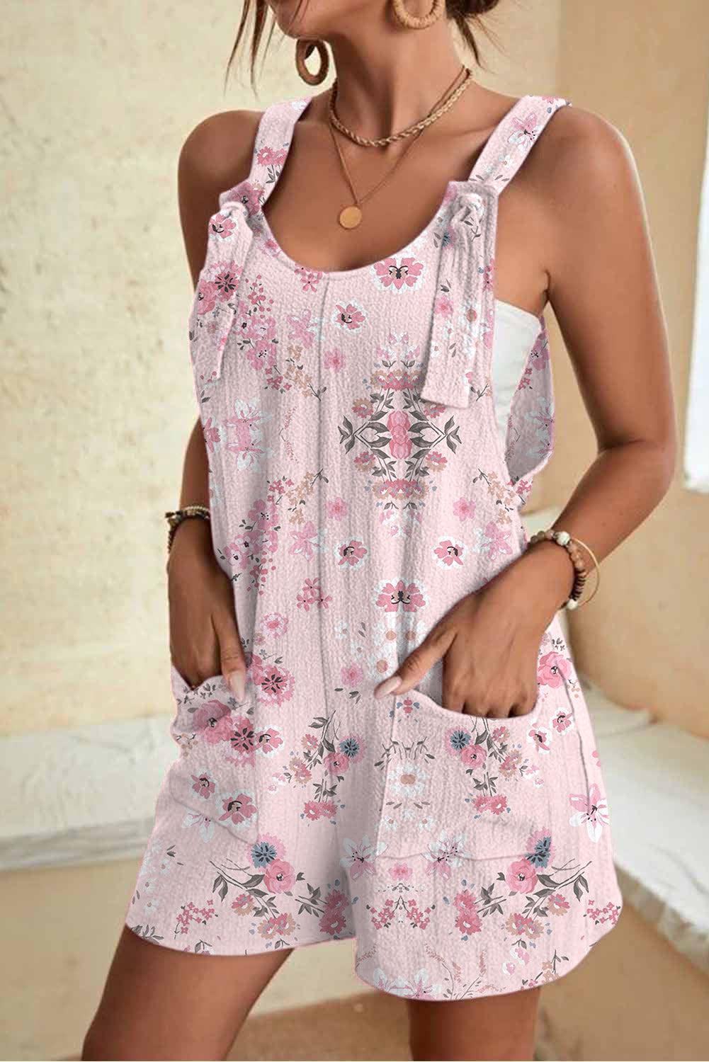 Meriel - Cute Pink Sleeveless Jumpsuit with Floral Print