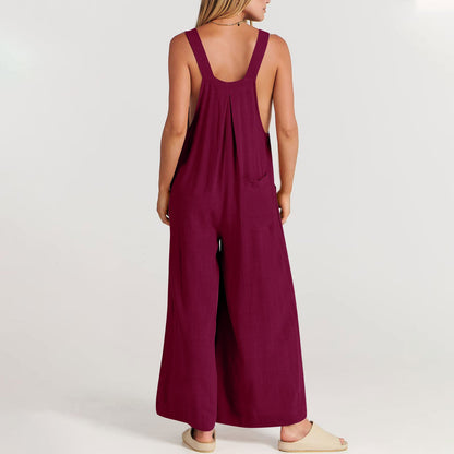 Stylish Sleeveless Wide Leg Jumpsuit for Women with Functional Pockets