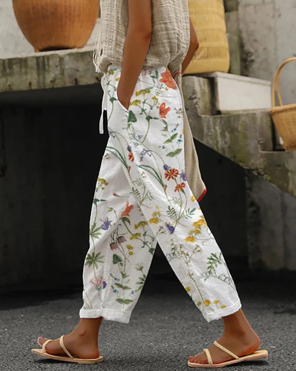 Floral Print Casual Trousers - Bohemian Style