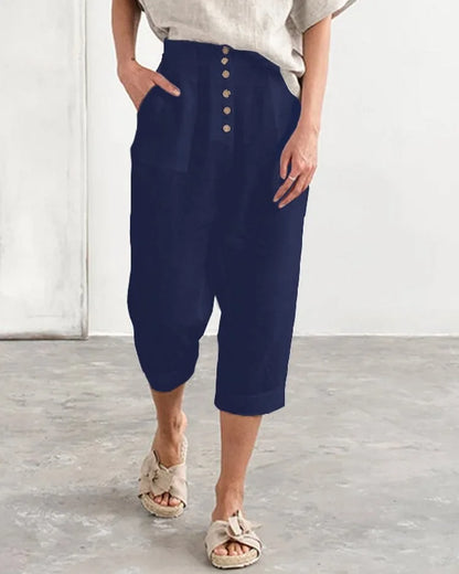 Eisley - High-Waisted Cropped Button-Up Pants