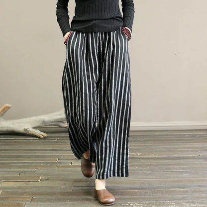 Vintage Striped Wide Leg Casual Trousers