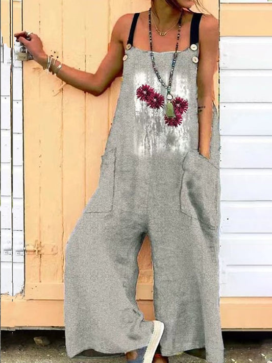 Women's Relaxed Fit Sleeveless Cotton-Linen Jumpsuit